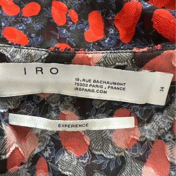 IRO River Smocked Fil Coupe Mini Dress Women's Size 2 Red Blue Silk Blend Print - Picture 12 of 16